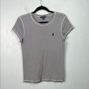 Ralph Lauren Navy Blue & White Stripe Cap Sleeve Top Large